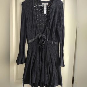 Nine West ladies large long black sweater with tie cardigan